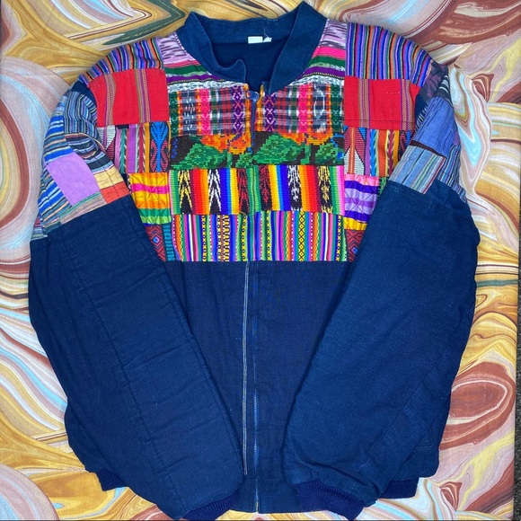 Vintage Patch Work Jacket XL Colorful Textile - Picture 4 of 7